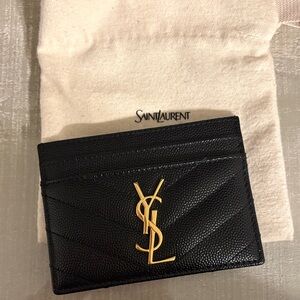 Saint Laurent Quilted Black Card Holder with Gold YSL Logo